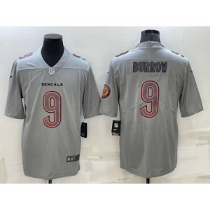 Men's Cincinnati Bengals #9 Joe Burrow LOGO Grey Atmosphere Fashion 2022 Vapor Untouchable Stitched Limited Jersey