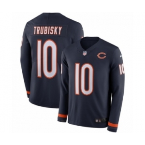 Men's Nike Chicago Bears #10 Mitchell Trubisky Limited Navy Blue Therma Long Sleeve NFL Jersey