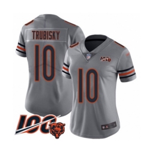 Women's Chicago Bears #10 Mitchell Trubisky Limited Silver Inverted Legend 100th Season Football Jersey