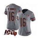 Women's Chicago Bears #16 Pat O'Donnell Limited Silver Inverted Legend 100th Season Football Jersey