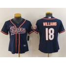 Women's Chicago Bears #18 Caleb Williams Navy With Patch Cool Base Stitched Baseball Jersey