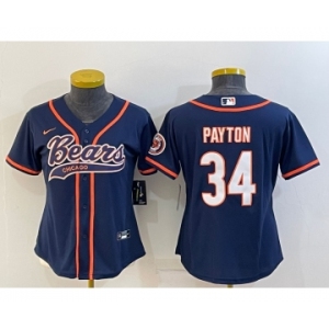 Women's Chicago Bears #34 Walter Payton Navy With Patch Cool Base Stitched Baseball Jersey