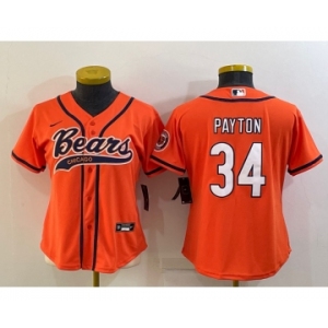 Women's Chicago Bears #34 Walter Payton Orange With Patch Cool Base Stitched Baseball Jersey