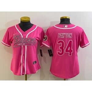 Women's Chicago Bears #34 Walter Payton Pink With Patch Cool Base Stitched Baseball Jersey