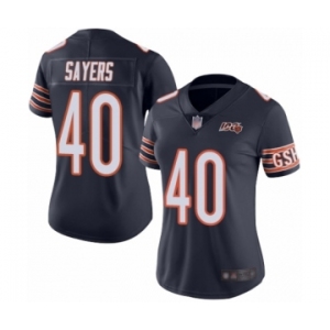 Women's Chicago Bears #40 Gale Sayers Navy Blue Team Color 100th Season Limited Football Jersey