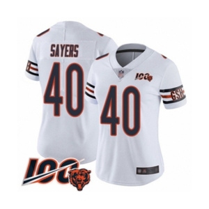 Women's Chicago Bears #40 Gale Sayers White Vapor Untouchable Limited Player 100th Season Football Jersey