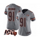 Women's Chicago Bears #91 Eddie Goldman Limited Silver Inverted Legend 100th Season Football Jersey