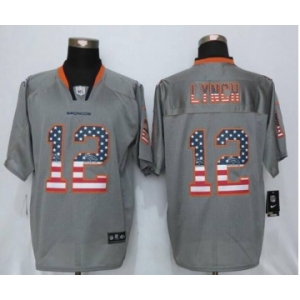 Men Nike Denver Broncos #12 Paxton Lynch USA Flag Fashion Gray Elite Jerseys