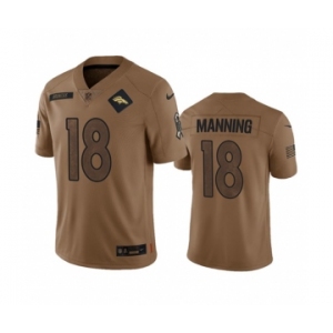 Men's Denver Broncos #18 Peyton Manning 2023 Brown Salute To Service Limited Football Stitched Jersey