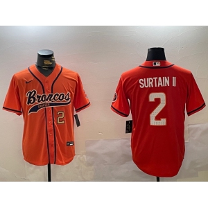 Men's Denver Broncos #2 Pat Surtain II Orange Cool Base Stitched Baseball Jersey