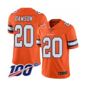 Men's Denver Broncos #20 Duke Dawson Limited Orange Rush Vapor Untouchable 100th Season Football Jersey