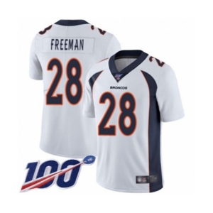 Men's Denver Broncos #28 Royce Freeman White Vapor Untouchable Limited Player 100th Season Football Jersey