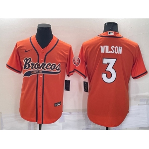 Men's Denver Broncos #3 Russell Wilson Orange Stitched Cool Base Nike Baseball Jersey
