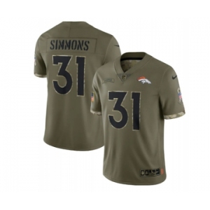 Men's Denver Broncos #31 Justin Simmons 2022 Olive Salute To Service Limited Stitched Jersey
