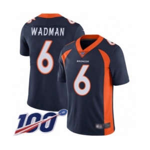 Men's Denver Broncos #6 Colby Wadman Navy Blue Alternate Vapor Untouchable Limited Player 100th Season Football Jersey