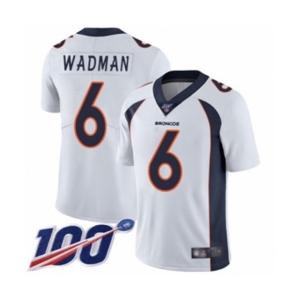 Men's Denver Broncos #6 Colby Wadman White Vapor Untouchable Limited Player 100th Season Football Jersey