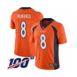 Men's Denver Broncos #8 Brandon McManus Orange Team Color Vapor Untouchable Limited Player 100th Season Football Jersey
