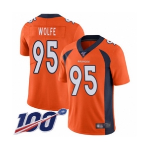 Men's Denver Broncos #95 Derek Wolfe Orange Team Color Vapor Untouchable Limited Player 100th Season Football Jersey