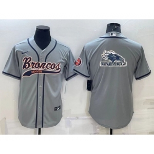 Men's Denver Broncos Gray Team Big Logo With Patch Cool Base Stitched Baseball Jersey