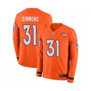 Men's Nike Denver Broncos #31 Justin Simmons Limited Orange Therma Long Sleeve NFL Jersey