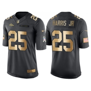 Nike Denver Broncos #25 Chris Harris Jr Anthracite 2016 Christmas Gold Men's NFL Limited Salute to Service Jersey
