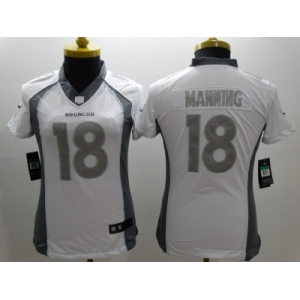 Nike Women denver broncos #18 peyton manning Platinum White Jerseys