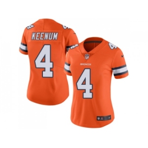 Women Nike Denver Broncos #4 Case Keenum Orange Stitched NFL Limited Rush Jersey