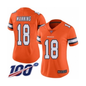 Women's Denver Broncos #18 Peyton Manning Limited Orange Rush Vapor Untouchable 100th Season Football Jersey