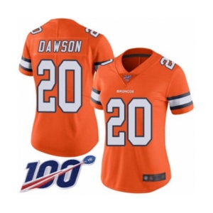 Women's Denver Broncos #20 Duke Dawson Limited Orange Rush Vapor Untouchable 100th Season Football Jersey
