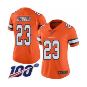 Women's Denver Broncos #23 Devontae Booker Limited Orange Rush Vapor Untouchable 100th Season Football Jersey