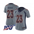 Women's Denver Broncos #23 Devontae Booker Limited Silver Inverted Legend 100th Season Football Jersey