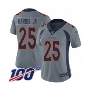 Women's Denver Broncos #25 Chris Harris Jr Limited Silver Inverted Legend 100th Season Football Jersey