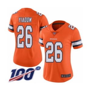 Women's Denver Broncos #26 Isaac Yiadom Limited Orange Rush Vapor Untouchable 100th Season Football Jersey