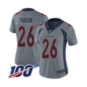 Women's Denver Broncos #26 Isaac Yiadom Limited Silver Inverted Legend 100th Season Football Jersey