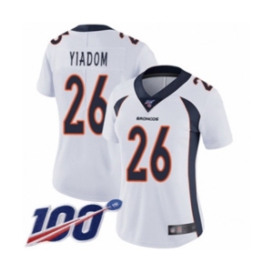 Women's Denver Broncos #26 Isaac Yiadom White Vapor Untouchable Limited Player 100th Season Football Jersey