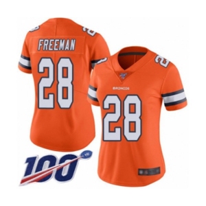 Women's Denver Broncos #28 Royce Freeman Limited Orange Rush Vapor Untouchable 100th Season Football Jersey