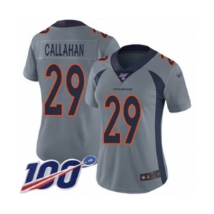 Women's Denver Broncos #29 Bryce Callahan Limited Silver Inverted Legend 100th Season Football Jersey