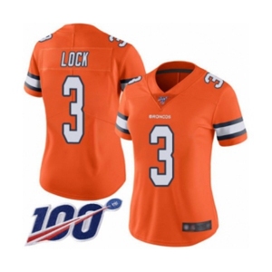 Women's Denver Broncos #3 Drew Lock Limited Orange Rush Vapor Untouchable 100th Season Football Jersey