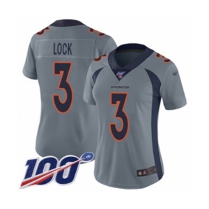Women's Denver Broncos #3 Drew Lock Limited Silver Inverted Legend 100th Season Football Jersey