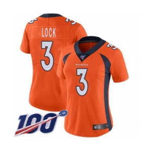 Women's Denver Broncos #3 Drew Lock Orange Team Color Vapor Untouchable Limited Player 100th Season Football Jersey