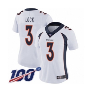 Women's Denver Broncos #3 Drew Lock White Vapor Untouchable Limited Player 100th Season Football Jersey