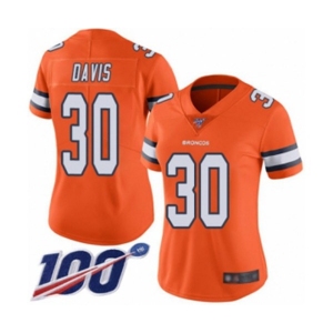 Women's Denver Broncos #30 Terrell Davis Limited Orange Rush Vapor Untouchable 100th Season Football Jersey