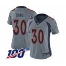 Women's Denver Broncos #30 Terrell Davis Limited Silver Inverted Legend 100th Season Football Jersey