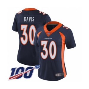 Women's Denver Broncos #30 Terrell Davis Navy Blue Alternate Vapor Untouchable Limited Player 100th Season Football Jersey