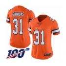 Women's Denver Broncos #31 Justin Simmons Limited Orange Rush Vapor Untouchable 100th Season Football Jersey