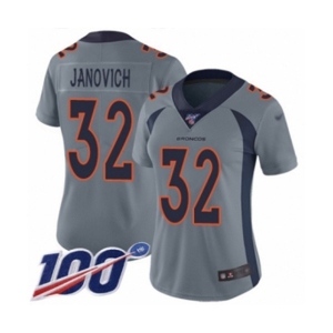 Women's Denver Broncos #32 Andy Janovich Limited Silver Inverted Legend 100th Season Football Jersey