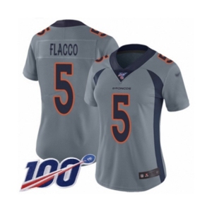 Women's Denver Broncos #5 Joe Flacco Limited Silver Inverted Legend 100th Season Football Jersey