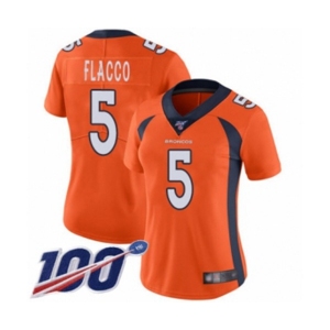 Women's Denver Broncos #5 Joe Flacco Orange Team Color Vapor Untouchable Limited Player 100th Season Football Jersey