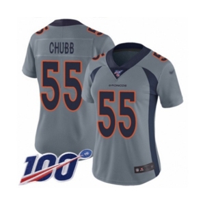 Women's Denver Broncos #55 Bradley Chubb Limited Silver Inverted Legend 100th Season Football Jersey