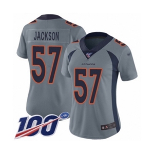 Women's Denver Broncos #57 Tom Jackson Limited Silver Inverted Legend 100th Season Football Jersey